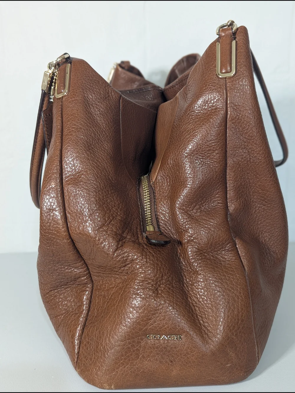 Coach Pebbled Leather Large Hobo Shoulder Bag Brown Slouchy Tote Purse F13669